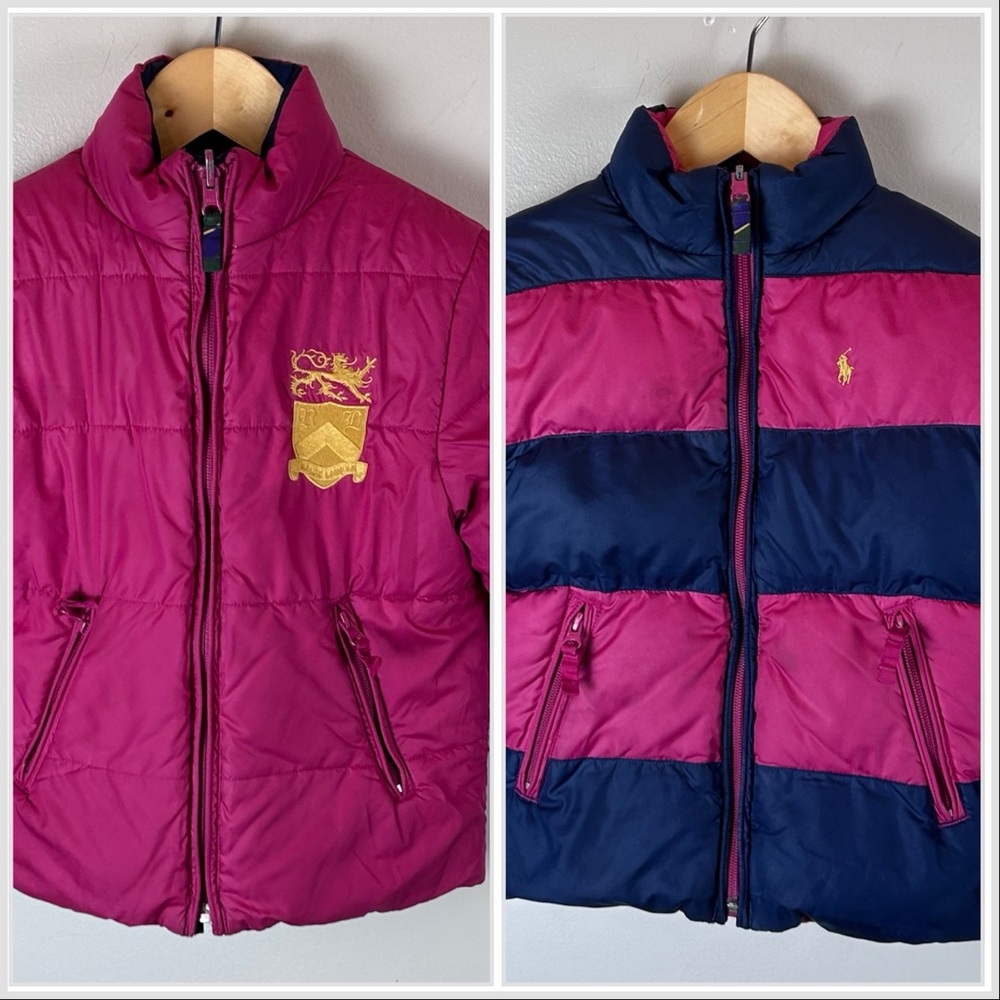 Vtg 90s Ralph‎ Lauren Down Puffer Jacket Girls Small Reversible Pony Crested